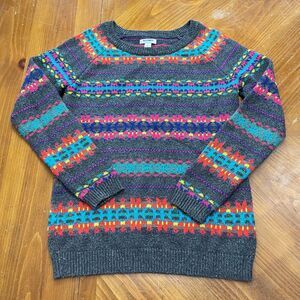 Old Navy Nordic Fair Isle Heather Charcoal Multicolor Knit Sweater S Pink Blue